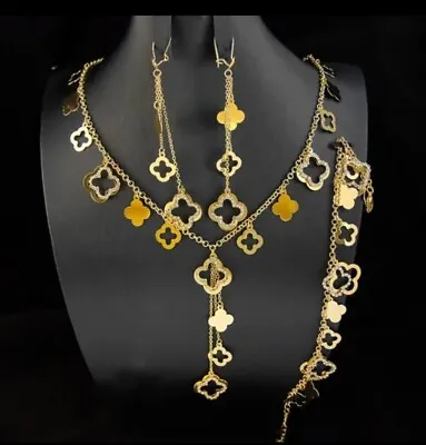 18kt Gold Plated Necklace Set Dubai Gold Jewelry African Jewelry  Clover Jewelry • $55