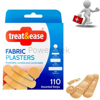 100 + 10 First Aid Assorted Quality Fabric Plasters For Home/Office Durable NEW • £2.75