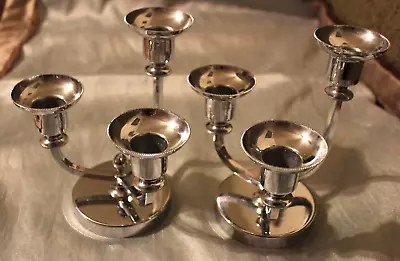 Vintage Pair  Silver Metal Faberware Candelabra Candlestick Holders • $38