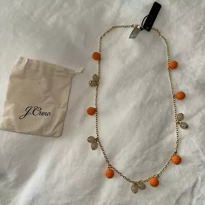 J. Crew Necklace - Orange Seed Bead Cream Tan Acrylic Statement Gold Tone • $6.99