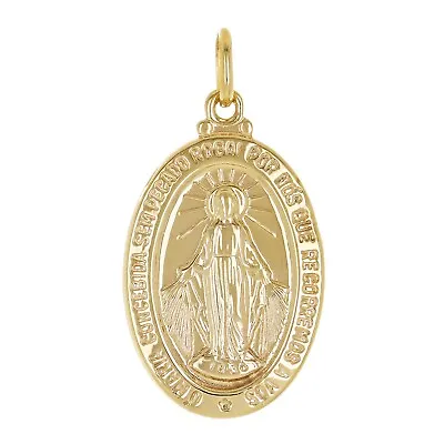 14k Yellow Gold Mother Mary Miraculous Medal With Words Pendant 1.2  2.2 Grams • $176.24