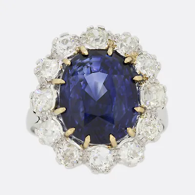 11.03 Carat Unheated Ceylon Sapphire And Diamond Cluster Ring - 18ct White Gold • £30250
