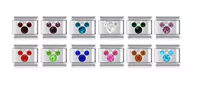 £3.30 • Buy Crystal Mickey Mouse Italian Bracelet Charm Link Birthstone Month Zodiac