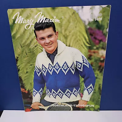 MARY MAXIM No.1409 Men's Cardigan Knitting Pattern 1950s-60s VINTAGE • $3.67