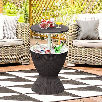 8-Gal Patio Ice Cooler Bucket Cool Bar Side Table W/ Retractable Tabletop Black • $95.99