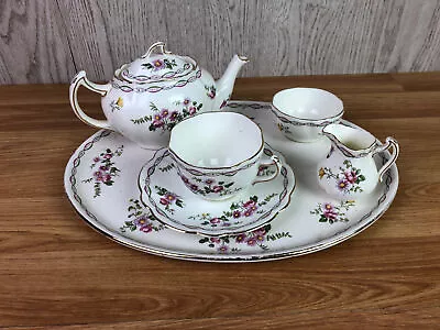 Allertons England Tray Teapot Cup & Saucer Milk Jug Sugar Bowl Pink Floral • £49.99