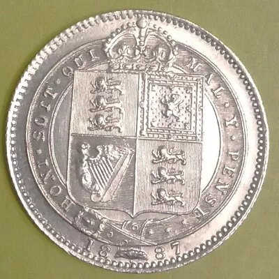 Victoria 1887 Shilling Coin Solid Silver (.925) Very High Grade Jubilee Head • £24