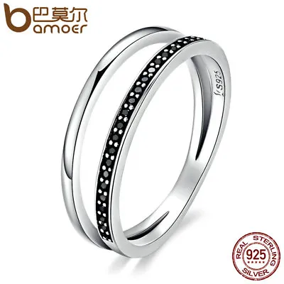 Bamoer .925 Sterling Silver Ring With Clear CZ Black And White Movement Jewelry • $5.01