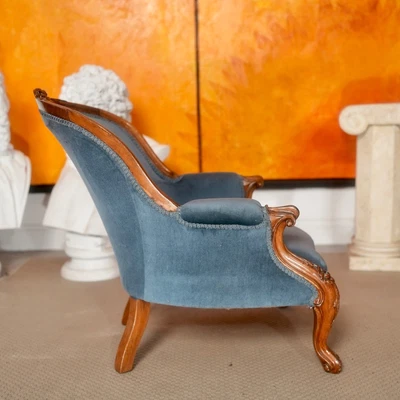 £240 • Buy Antique Armchair Walnut Chair Victorian 19th Century Blue