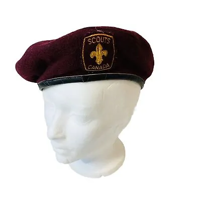 Vintage Boy Scouts Canada Beret Hat Wool Size Medium Maroon Patch Badge • $21.76