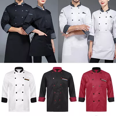 Men's Women's Long Sleeve Chef Coat Jacket Kitchen Work-wear Cooking Uniform • $6.18