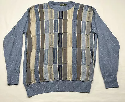 Vintage Norm Thompson Coogi Style 3D Textured Pullover Sweater Blue Size Large • $53.40