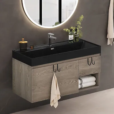 Floating Bathroom Vanity Wall Mounted Cabinet Ceramic Sink Combo Drain 2 Drawers • $255.04