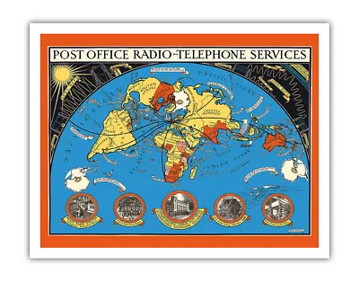 Post Office Radio Telephone Services - Vintage Pictorial Map MacDonald Gill 1935 • $12.98