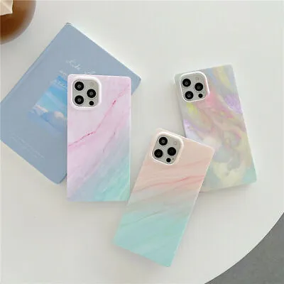 $13.86 • Buy Square Marble Case For IPhone 7 8 Plus XR 11 12 13 Pro Max Soft TPU Cover Shell