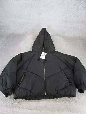 Zara Jacket Womens Medium Black Puffer Cropped Hooded Outdoor NEW • $29.99