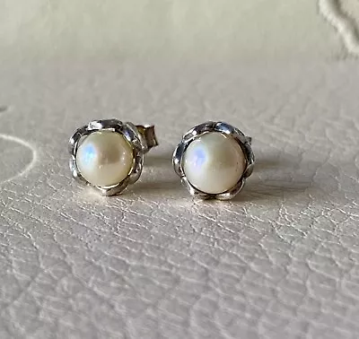 Genuine Pandora Pearl Cultured Elegance Stud Earrings S925 ALE • £39