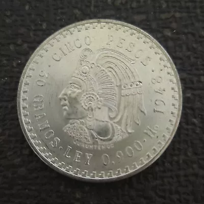 1948 Mexico CUAUHTEMOC CINCO 5 PESOS 30 Gramos  0.900 90% Silver 30g Coin  • $38