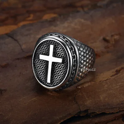 Stainless Steel Mens Christian Cross Ring For Men Women Silver Size 7-15 Gift • $7.99