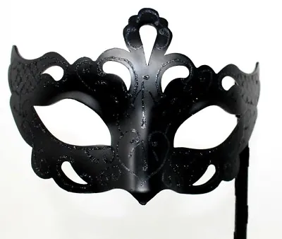 £11.95 • Buy STUNNING BLACK Venetian Masquerade Ball Face Mask On A HAND HELD  STICK  MASK