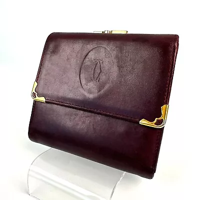Cartier Must De Logo Leather Bifold Wallet Bordeaux Men Women  Auth From Japan • $69.99