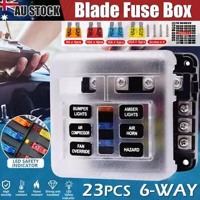 6Way Blade Fuse Block Box Holder LED Light 12V 32V Circuit Caravan Marine Car AU • $14.99