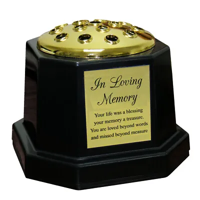 Black Grave Memorial Flower Vase Graveside Pot & Gold In Loving Memory Plaque • £21.95