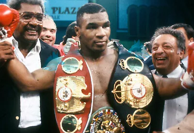 Mike Tyson Posing With 3 Title Belts Poster Size High Quality Photo • $13.48