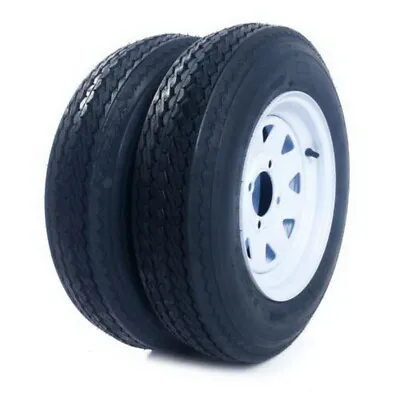 Two 5.30-12 Trailer Tires And Rims 5.30x12 530-12 LRB 4 Lug White Spoke Wheel • $115.63