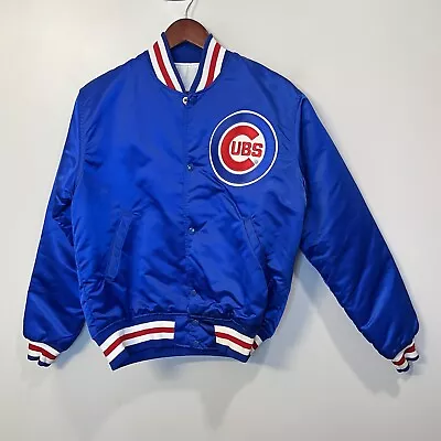 VINTAGE Chicago Cubs Jacket Mens Medium Blue Satin Bomber Diamond Starter 80s • $89.96