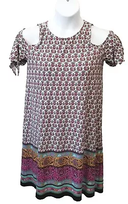 Beige By Eci Ladies Size Small Shift Dress Cold Shoulder Floral Stretch • $13.98