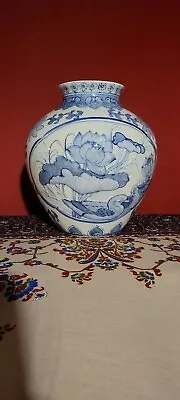 Chinese Blue And White Ming Style Porcelain Vase H(11 ) And W(9.5 ). • $120
