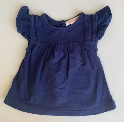 Country Road Baby Girl Size 0-3 Months Navy Blue Frill Sleeve Top T-shirt VGUC • $9.95