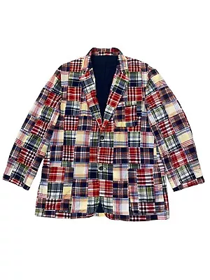 J Crew Blazer Sport Jacket Madras Multicolor Patchwork Plaid Lightweight Mens XL • $49.99