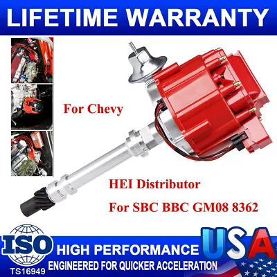 $67.82 • Buy Red For Chevy V8 HEI Distributor W/ 65K Volt High 9000RPM - 350 454 SBC BBC GM08
