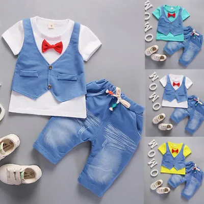 £10.82 • Buy Toddler Kids Baby Boy Tie T-shirt Tops+Pants Gentleman Outfits Clothes Suit