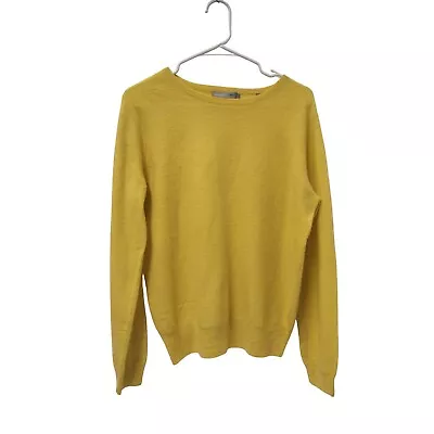 Vince Womens Sweater M 100% Cashmere Featherweight Chartreuse Yellow Boatneck • $34.14