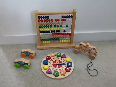 Wooden Toy Bundle Includes Melissa Doug Abacus & Cars Clock & Tigger Pull A Long • £7.99