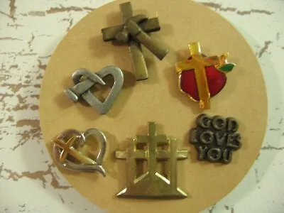 Vintage Religious Jewelry Lot Pin Lapel Tie Tacks  Heart Crosses God Loves You • $10.39