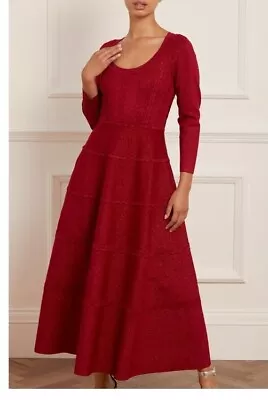 NEEDLE And THREAD Red Shimmer Knit Gown UK Size 12 US Size 8 • £125