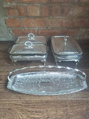 3 Piece - Queen Anne - Silver Plated Serving Set Service - Pyrex - Royal Darraby • £35