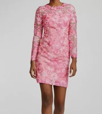 $596 Zac Posen Women's Pink Floral Embroidered Mini Dress Size 2 • $190.78