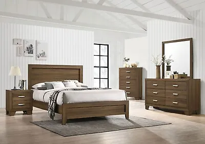 NEW Modern Design Furniture - 5 Piece Queen King Bedroom Set In Brown Oak IAAZ • $1265.87