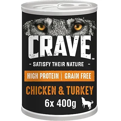 6 X 400g Crave Natural Grain Free Adult Dog Food Tins Chicken & Turkey In Loaf • £12.98
