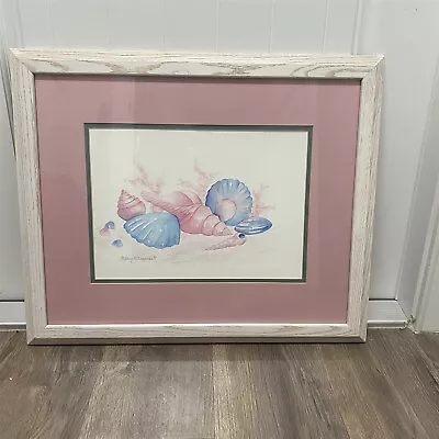 Vintage Framed Print Seashell Large Coastal Marcy Chapman Pastels Whitewash  • $49.99