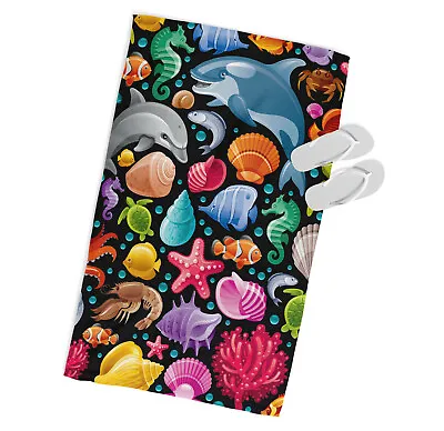 Sea Shells Fish MICROFIBRE BEACH TOWEL Designer Multi-Coloured • £22.99