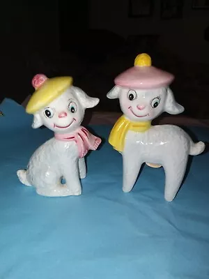 Vintage Anthropomorphic Lambs Beret Hats Pastel S & P Shakers Rare HTF Japan  • $75