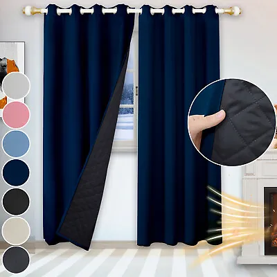 Heavy Duty Winter Curtains Keep Warm 100% Blackout Drapes Bedroom Living Room • £21.23