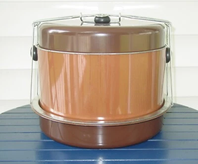 $38 • Buy Vintage MCM Tin Metal Cake And Pie Carrier Tote Saver In Copper And Brown Colors