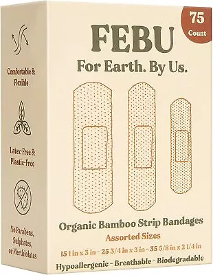 2 Boxes Organic Bamboo Fabric Bandages Eco-Friendly Asstd. Sizes 75 Count Each • $14.89